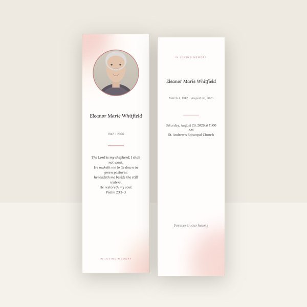 Blush Watercolor memorial bookmark template
