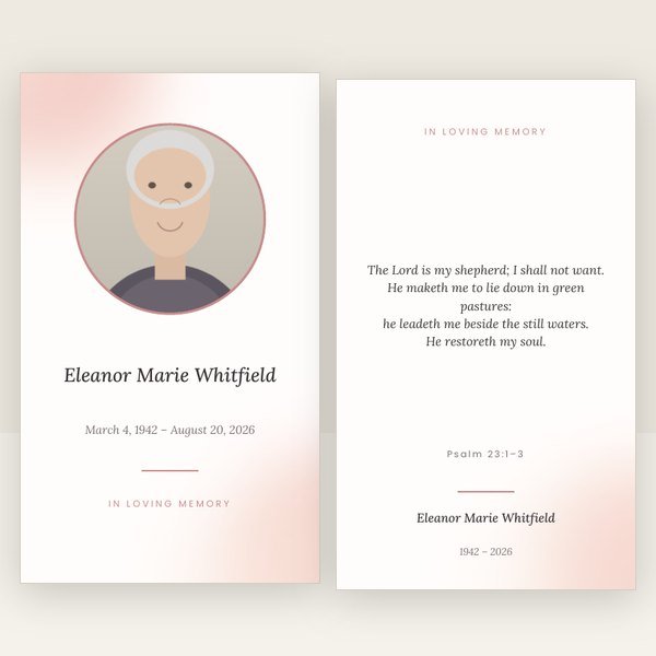 Blush Watercolor memorial prayer card template