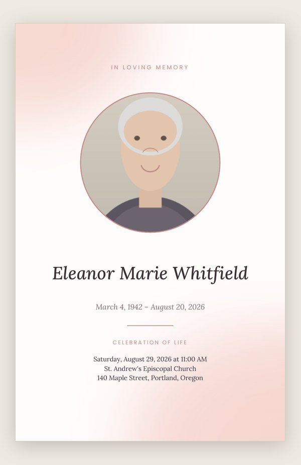 Blush Watercolor funeral program template cover