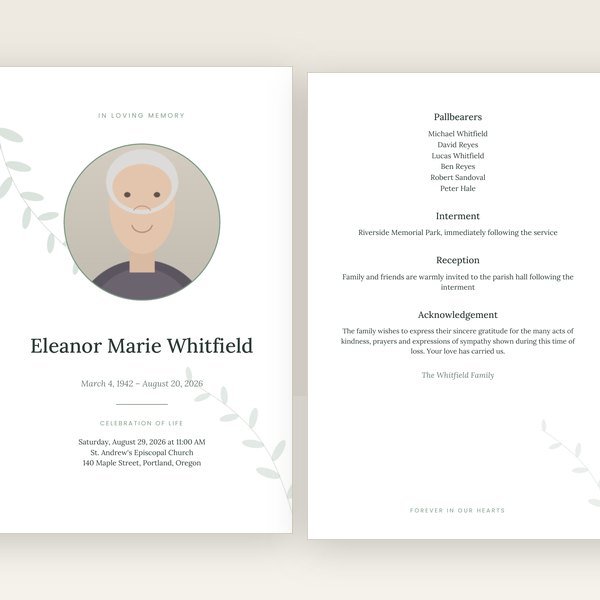 Botanical funeral program template