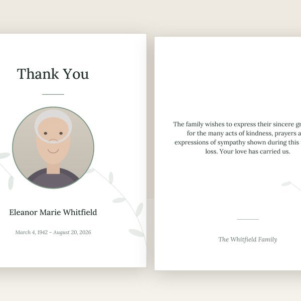 Botanical funeral thank you card