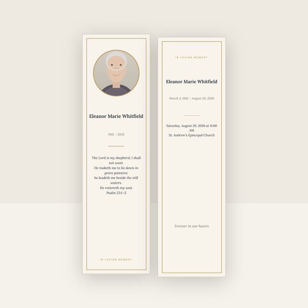 Classic memorial bookmark template