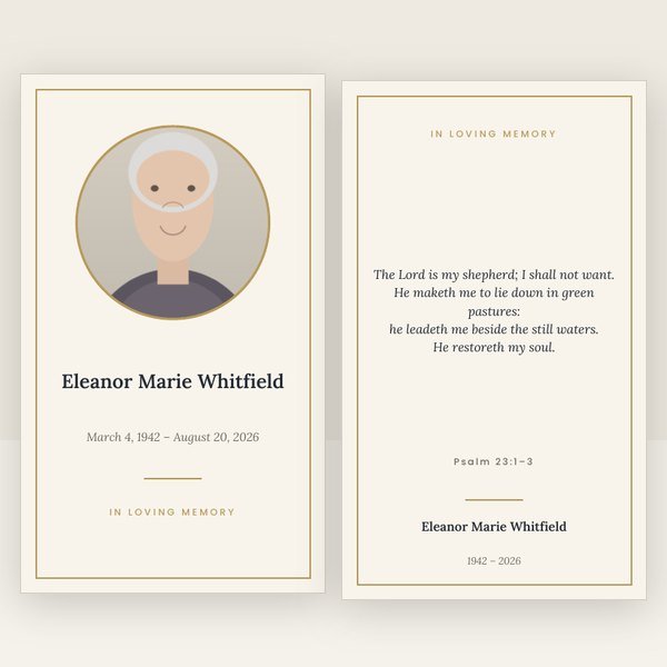 Classic memorial prayer card template