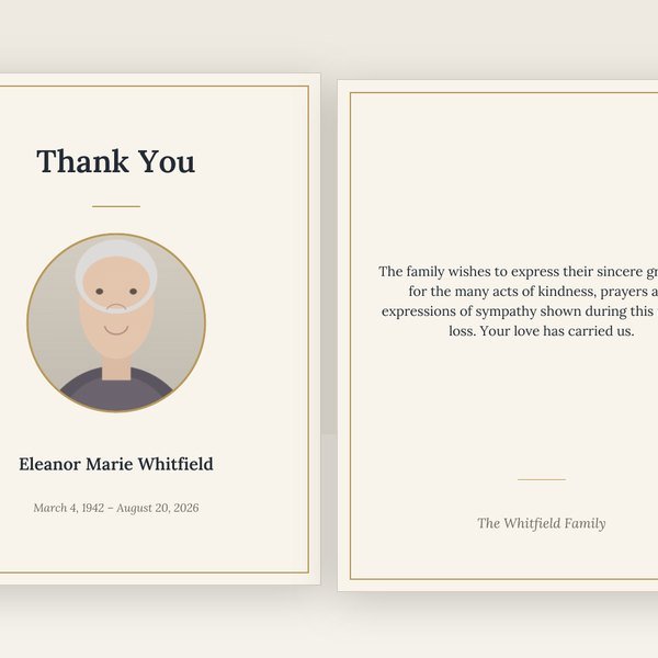 Classic funeral thank you card template