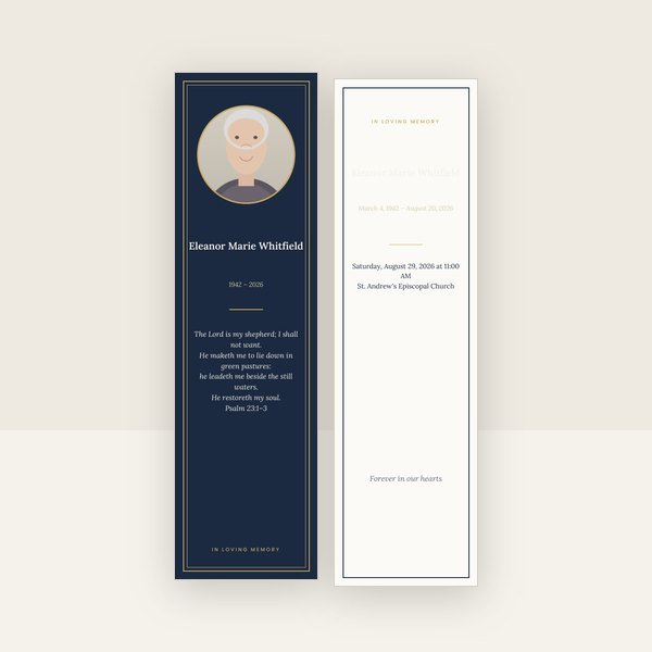 Navy & Gold memorial bookmark template