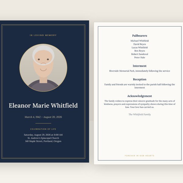 Navy & Gold funeral program template